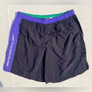 Vintage 90s Y2K  Speedo Black and Purple Swim Shorts Faded